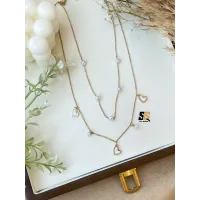 سلسلة قلوب بتصميم عصري مع لولي أبيض - استانلس بيور