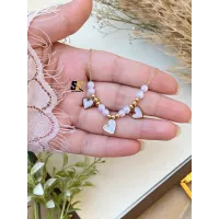 سلسلة قلوب بفصوص زركون مع لولي أبيض وذهبي - استانلس بيور