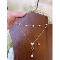سلسلة قلب بحجر زركون أبيض ولولي أبيض - سيلك إسباركل